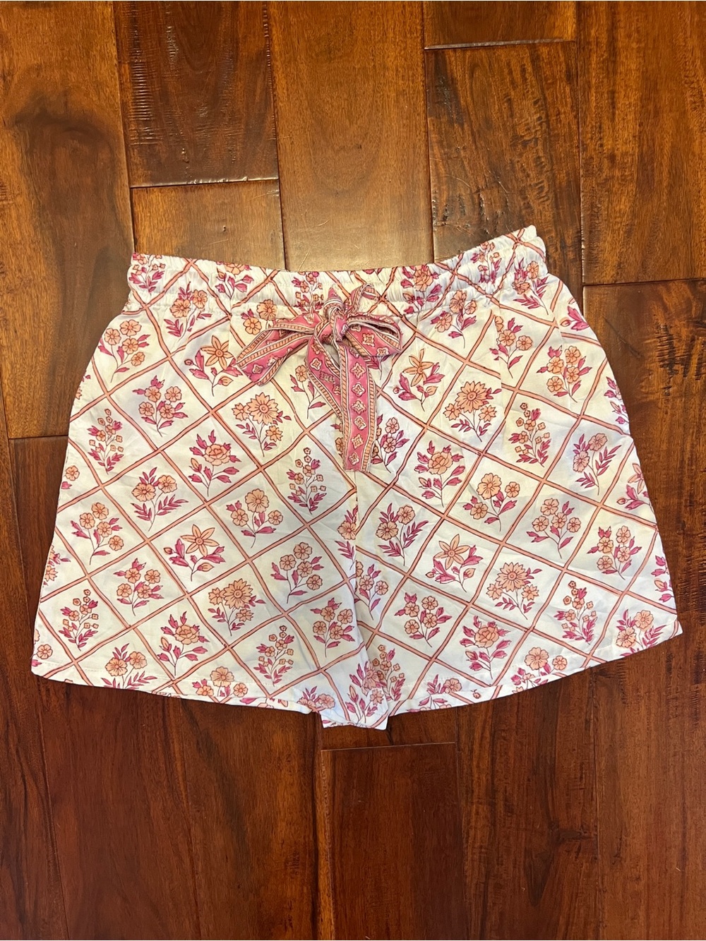 Women's Floral Shorts in Pink blockprint Clara the Label by Victoria Dunn XS